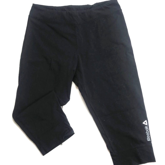 Reebok Play Dry Capri Legging Active Crop Pant Black Run Womens Sz Medium - Picture 1 of 8